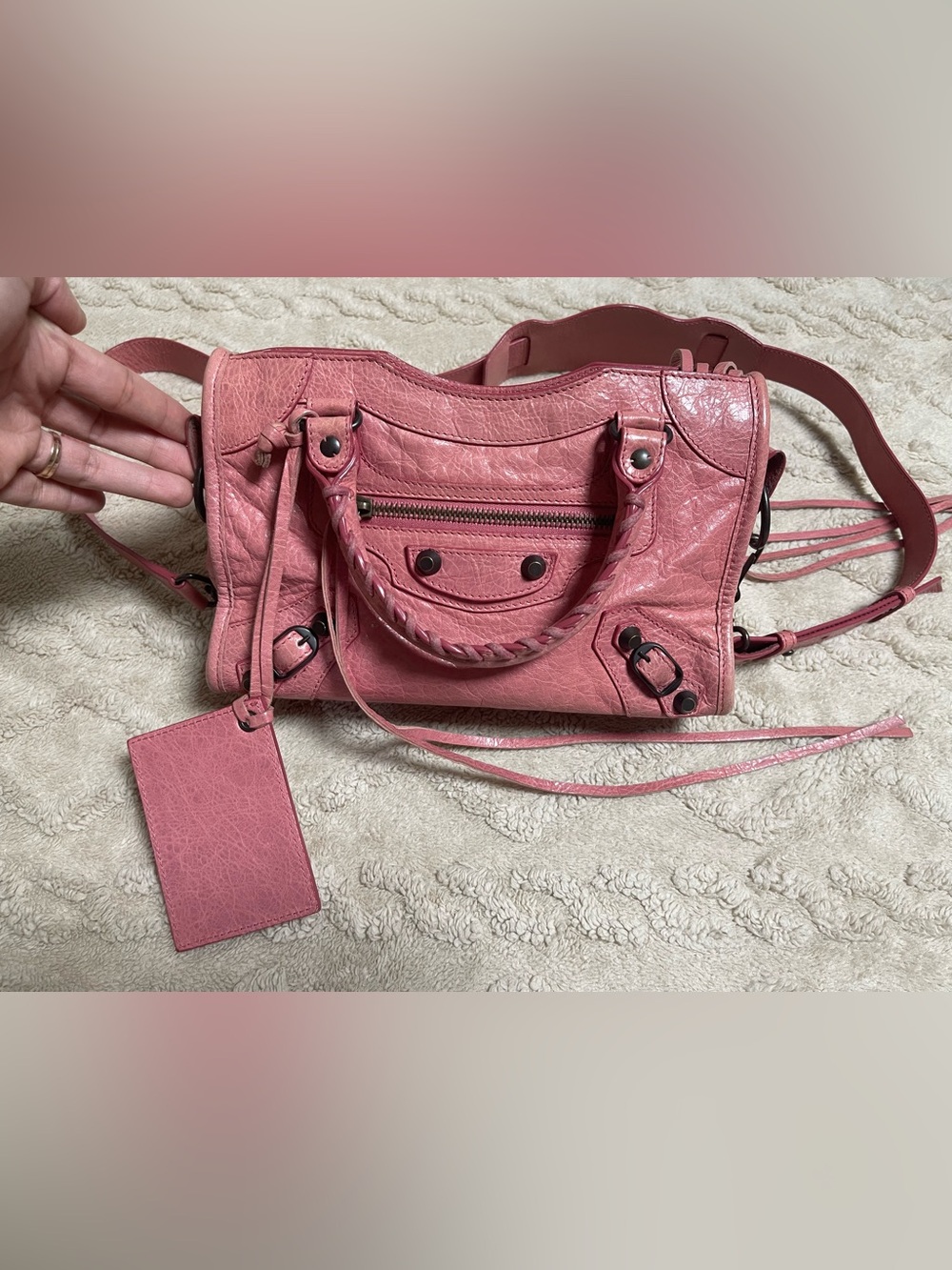 Balenciaga Mini City Motor Bag Hobo bag Pink Leather Satchel Handbag Top Handle
